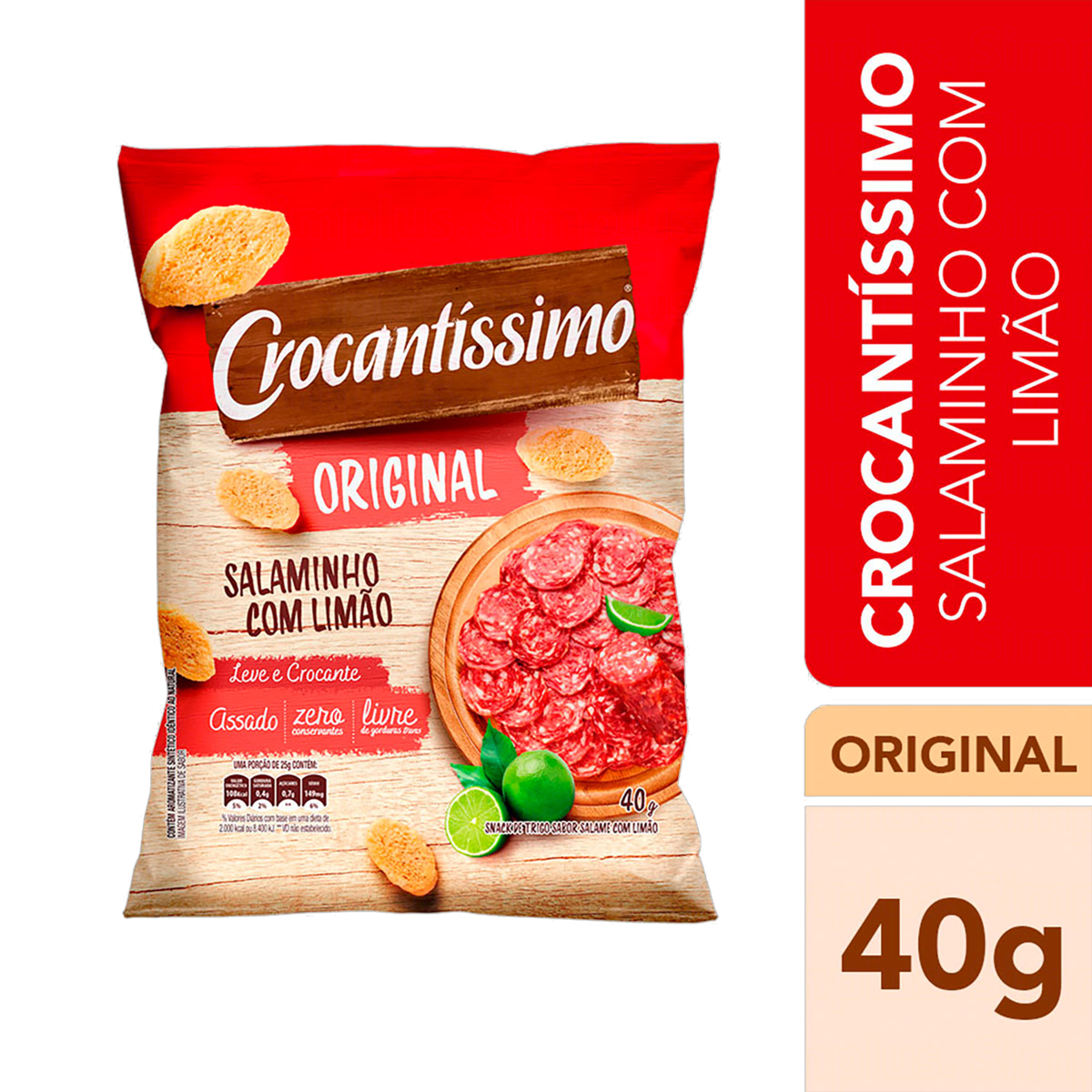 Snack Crocantíssimo Salaminho com Limão Crocantíssimo Pacote 40g