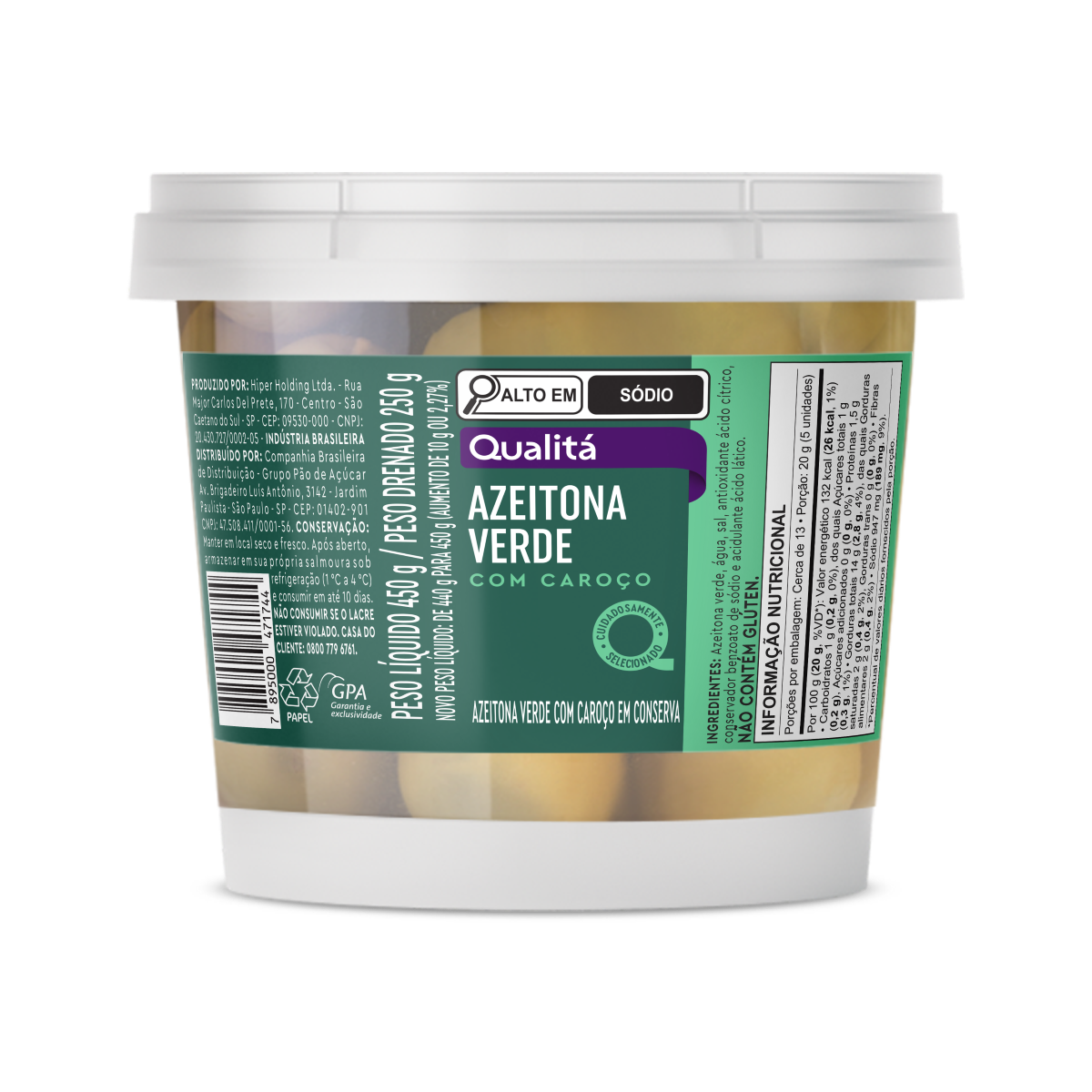 Azeitona Verde em Conserva com Caroço Qualitá (250g)