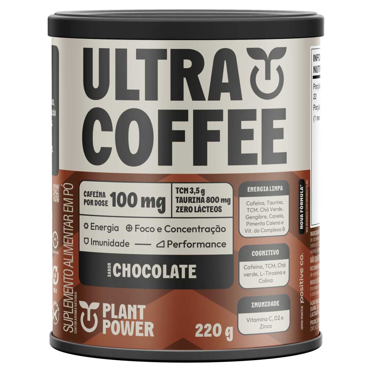 Suplemento Pó Chocolate Plant Power Ultra Coffee Lata 220g