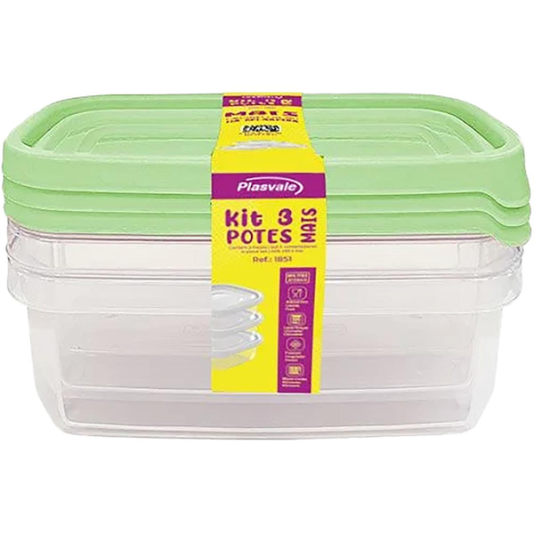 Conjunto de Potes Plasvale Com 3 Peças - 900ml - Ref. 1851