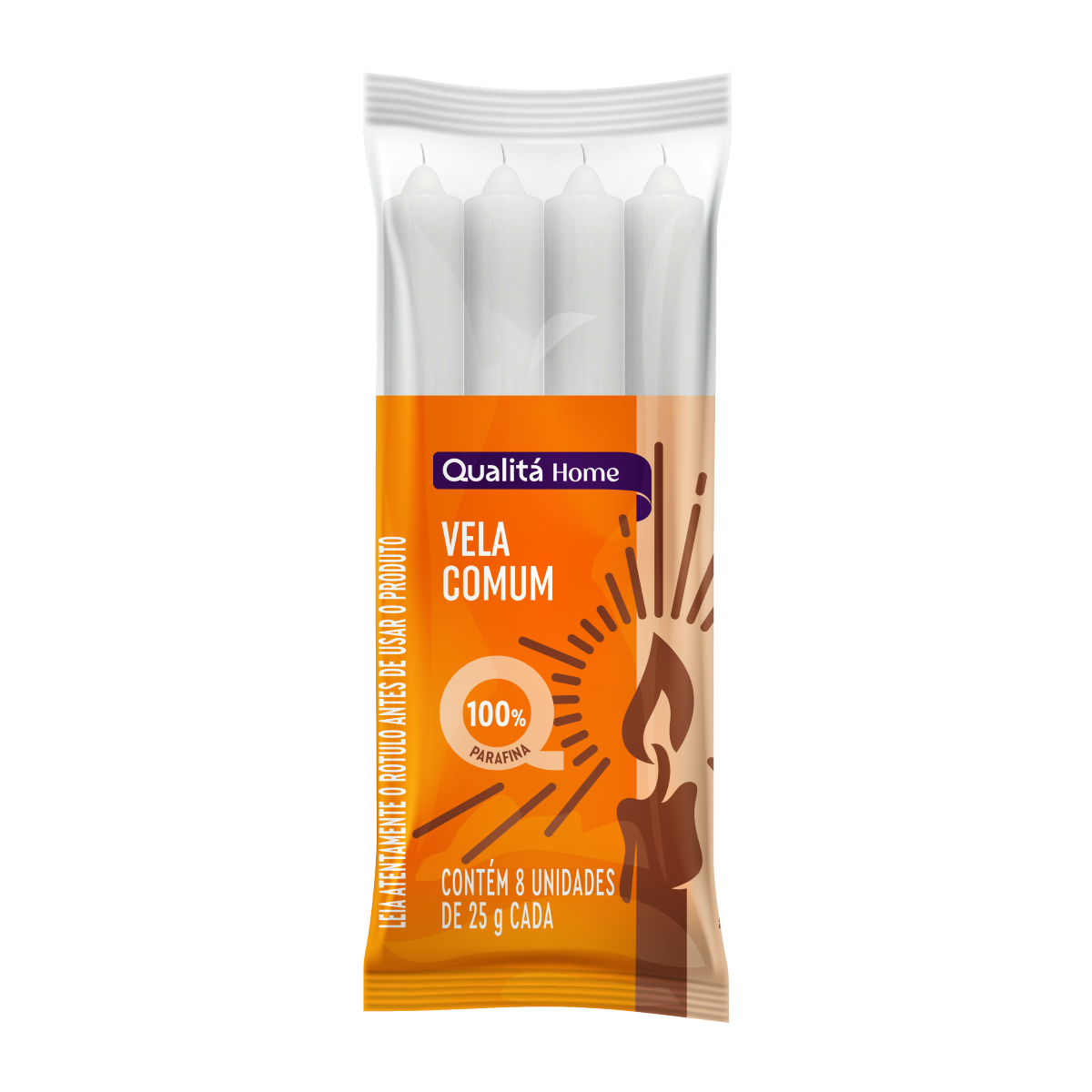 Vela Comum Branca Qualitá Pacote 8 Unidades 25g Cada