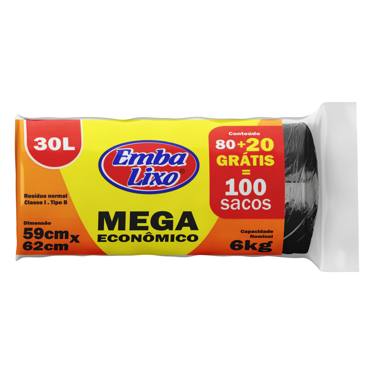 Saco para Lixo Tipo B 30l Embalixo 80 Unidades Grátis 20 Unidades Mega Econômico