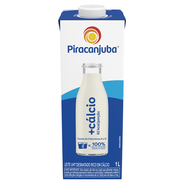 Leite PIRACANJUBA Desnatado + Cálcio 1l