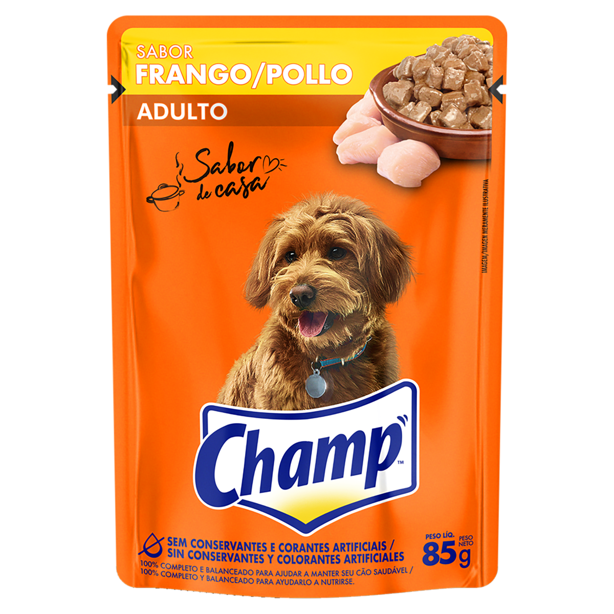 Alimento para Cães Adultos Frango Champ Sabor de Casa Sachê 85g