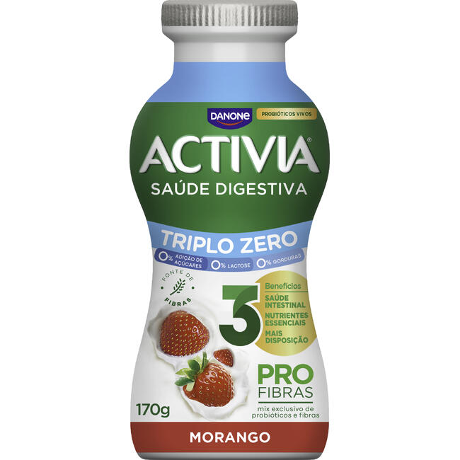 Leite Fermentado Desnatado Morango Zero Lactose ACTIVIA Triplo Zero Frasco 170g