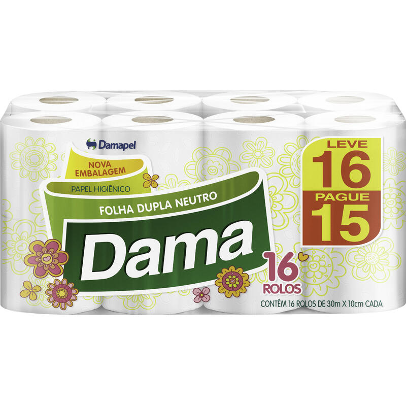 Papel Higiênico Dama Folha Dupla - 30m LV 16 PG 15 rolos
