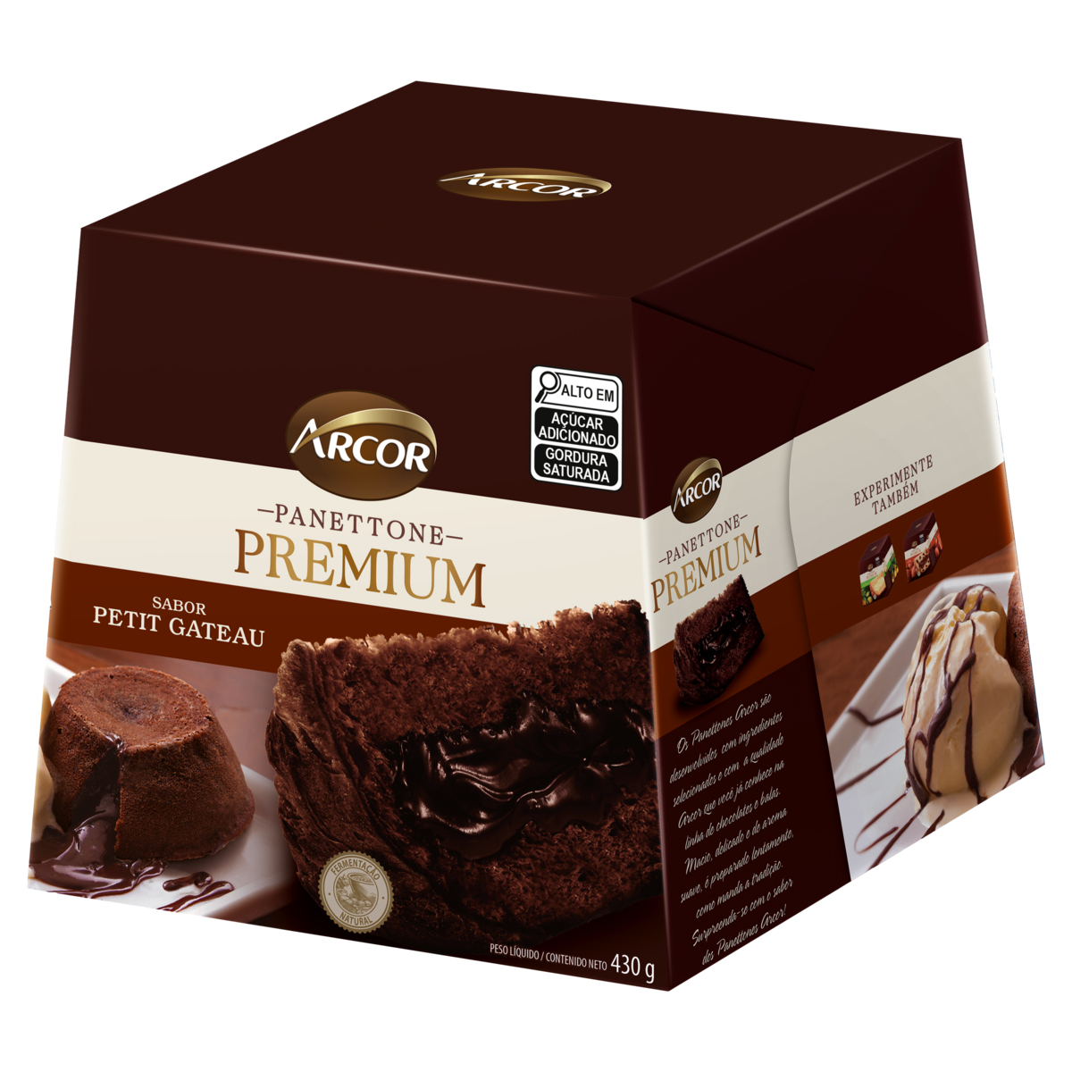 Panettone Petit Gateau Recheio Chocolate Arcor Premium Caixa 430g