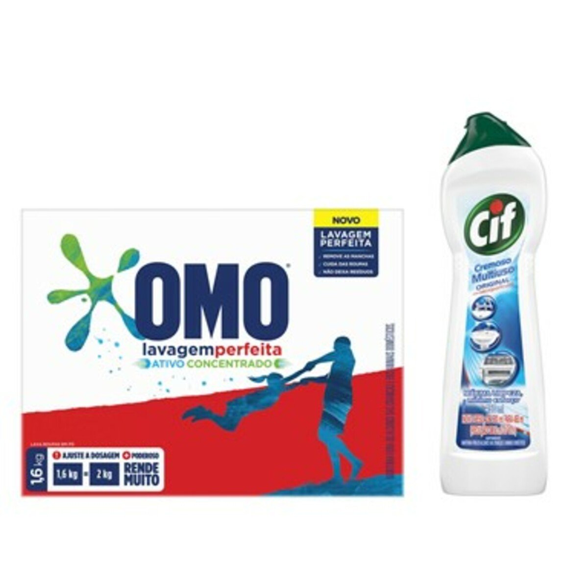 Kit com 1 Sabão em Pó OMO Lavagem Perfeita 1.6Kg + 1 Limpador Saponaceo CIF Cremoso 500 Ml