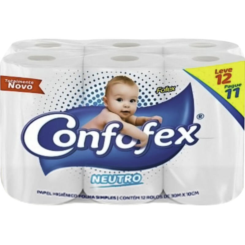 Papel Higiênico Confofex Folha Simples 30m LV 12 PG 11 rolos