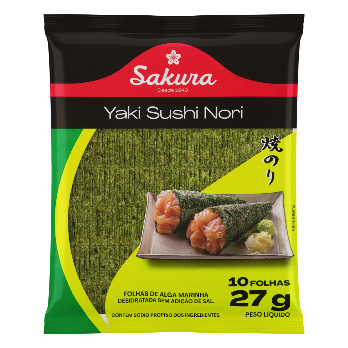 Folha de Alga Marinha Desidratada Sakura Pacote 27g 10 Unidades