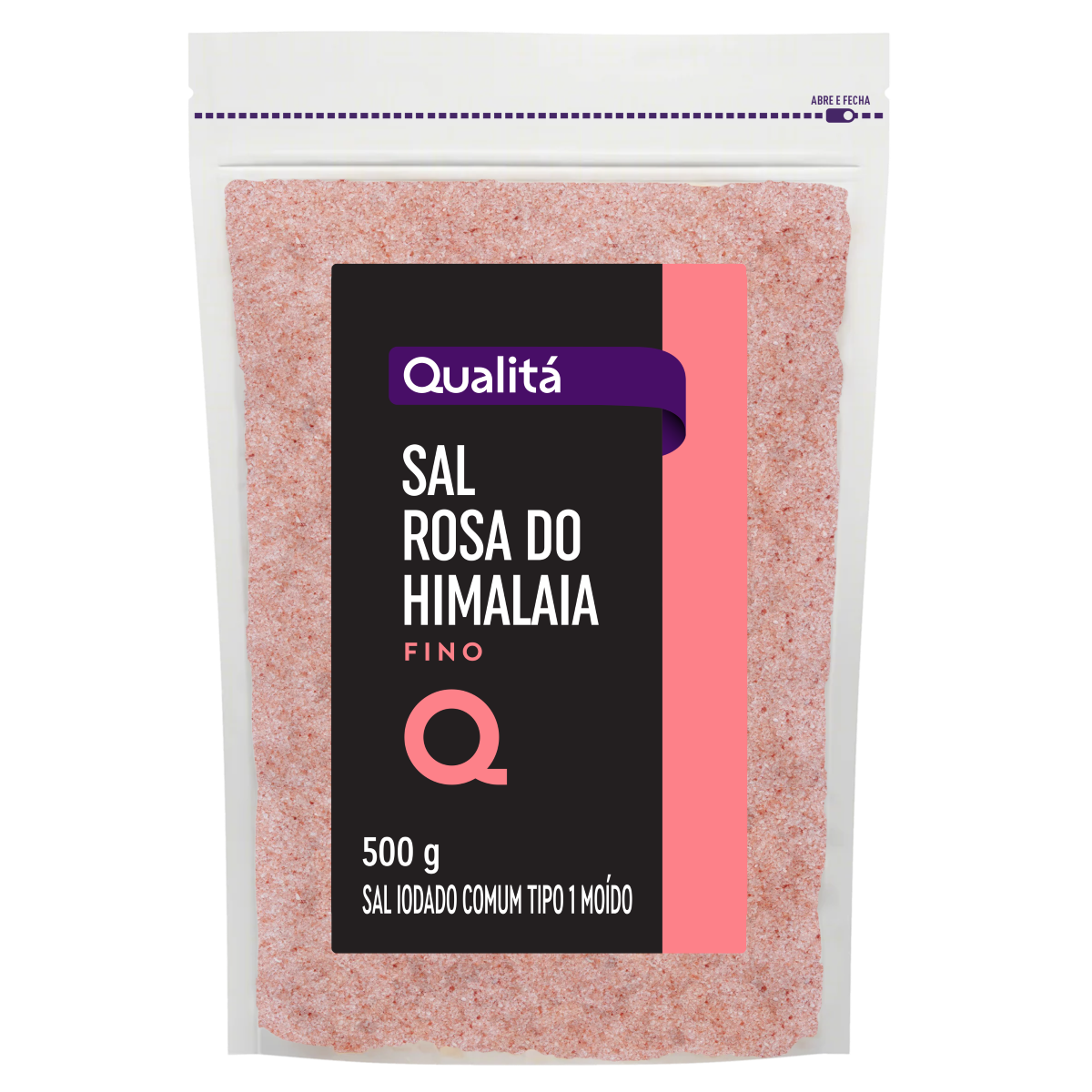 Sal Rosa do Himalaia Fino Moído Iodado Qualitá Pouch 500g