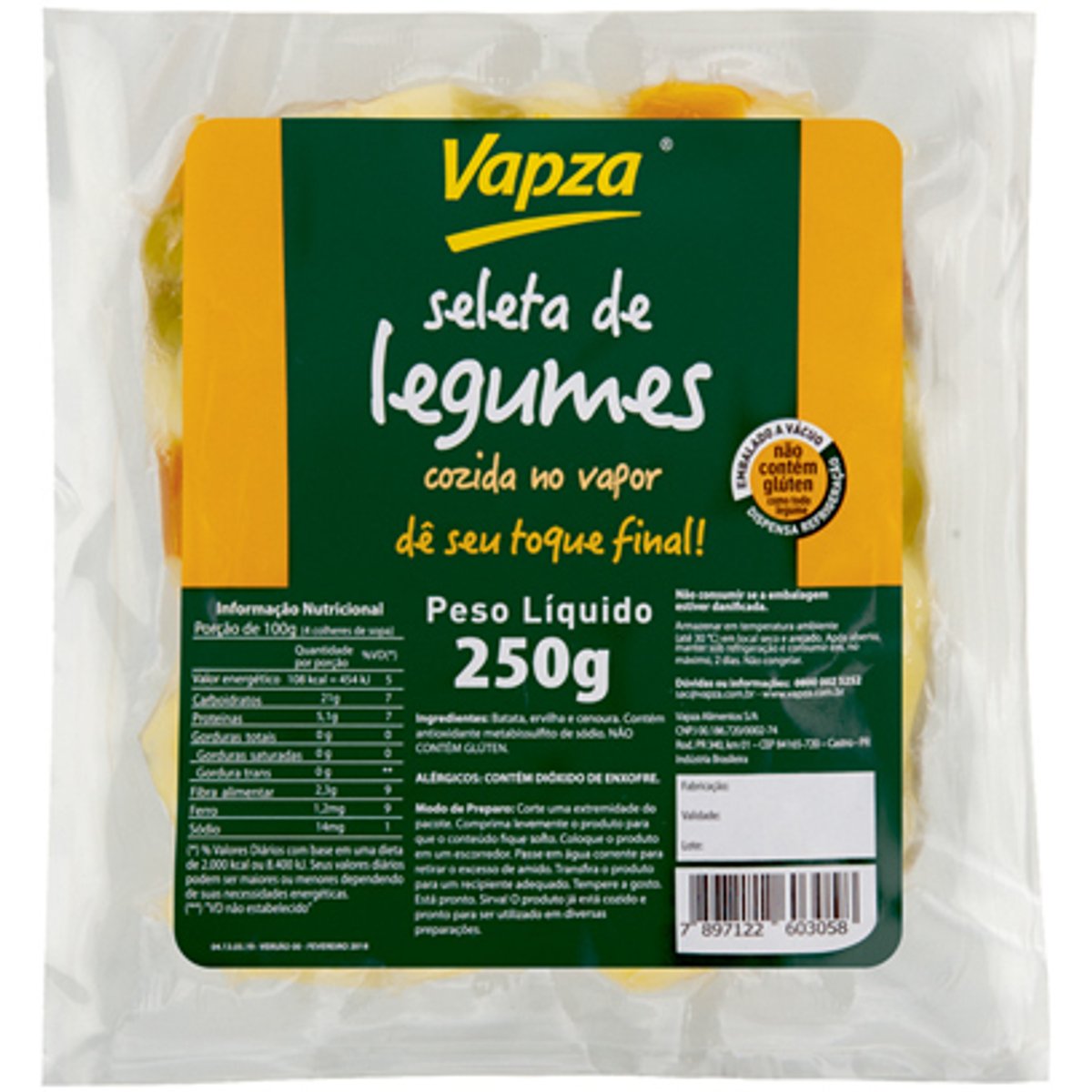 Seleta de Legumes Cozida no Vapor Vapza Pacote 250g