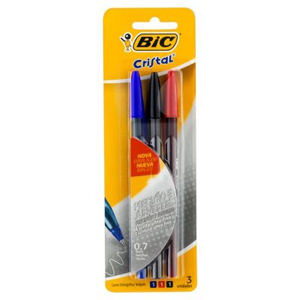 Caneta Bic Cristal Ultrafina - Com 3 Canetas