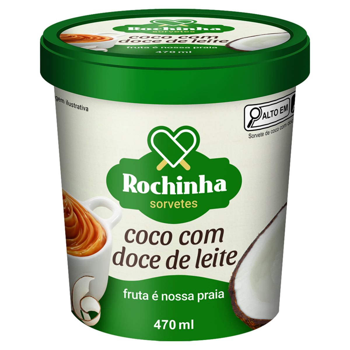 Sorvete Coco com Doce de Leite Rochinha Pote 470ml