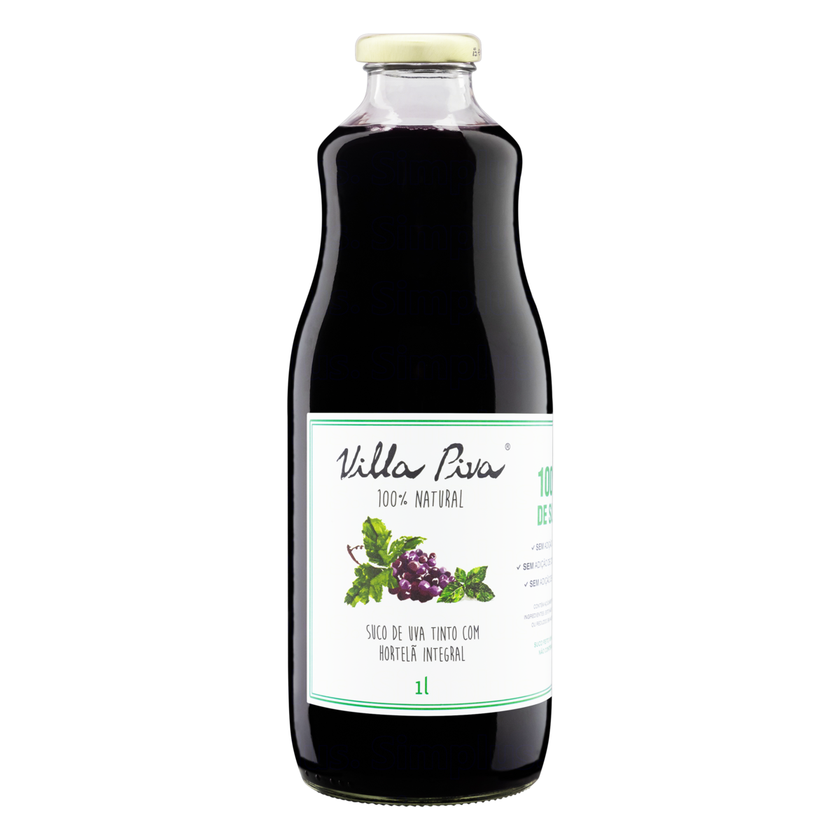 Suco Integral Uva Tinto com Hortelã Villa Piva Garrafa 1l