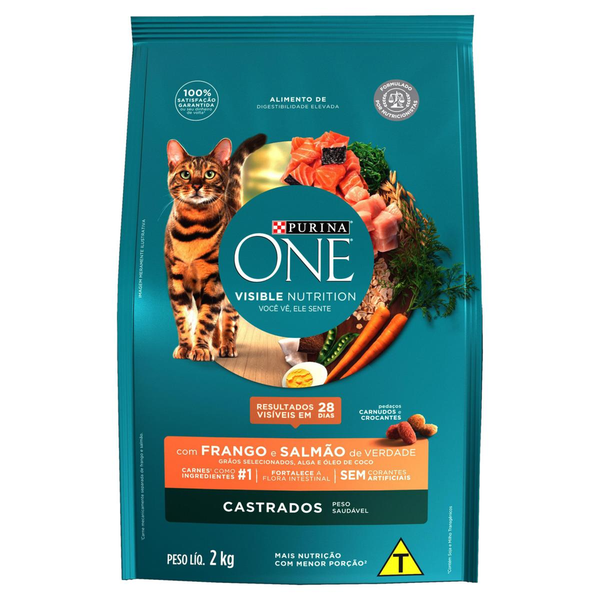 Alimento Para Gatos Purina One Visible Nutrition Frango E Salmão Para Castrados 2kg