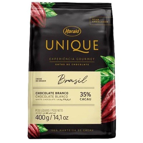 Chocolate Unique Brasil Branco 35% Cacau Gotas 400g Harald