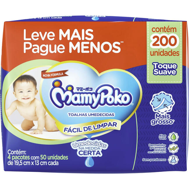 Toalha Umedecida Mamypoko Toque Suave 200 un