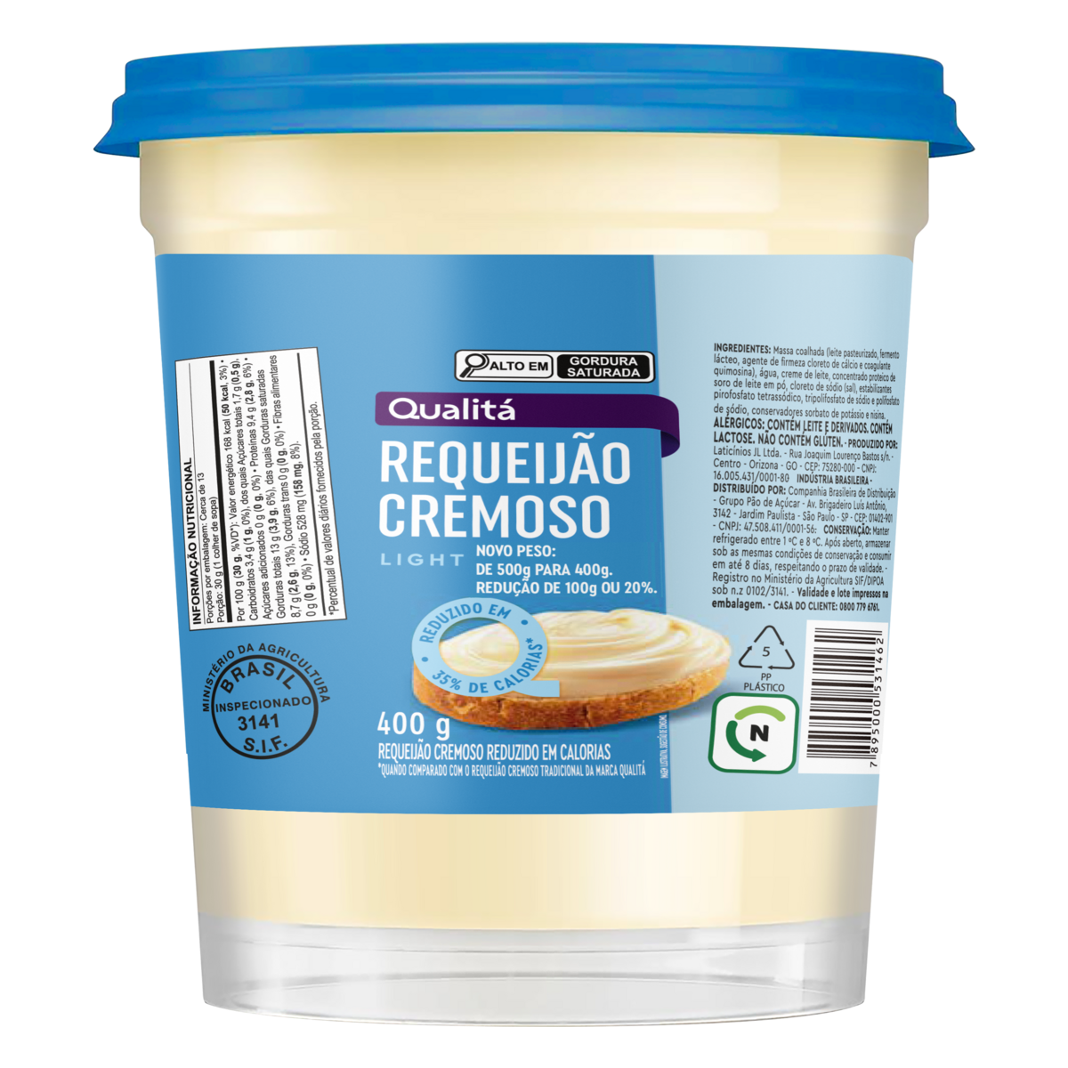 Requeijão Cremoso Light Qualitá Pote 400g
