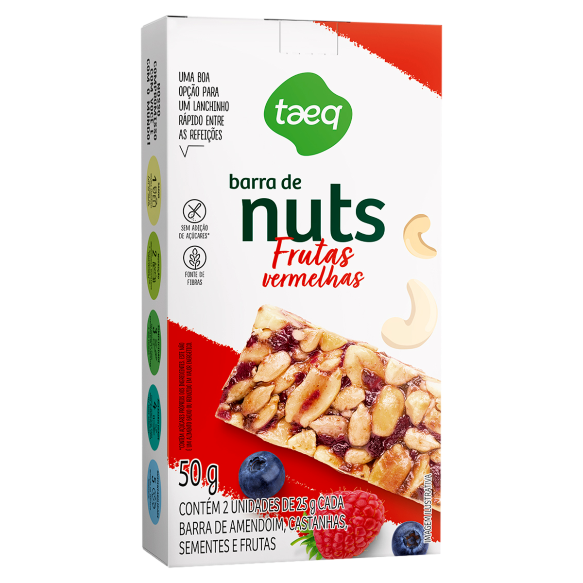Barra de Nuts Frutas Vermelhas Taeq Caixa 50g 2 Unidades