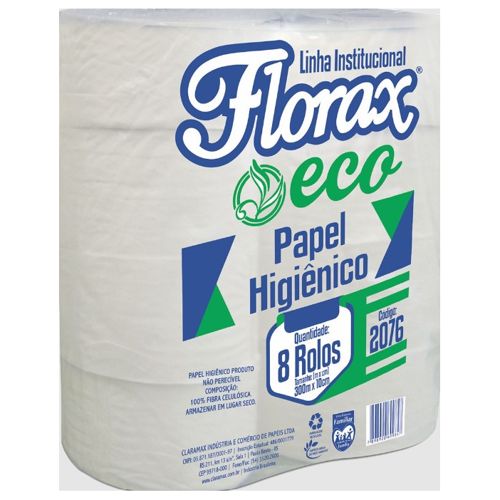 Papel Higiênico Florax Folha Simples 300 Metros Com 8 Unidades