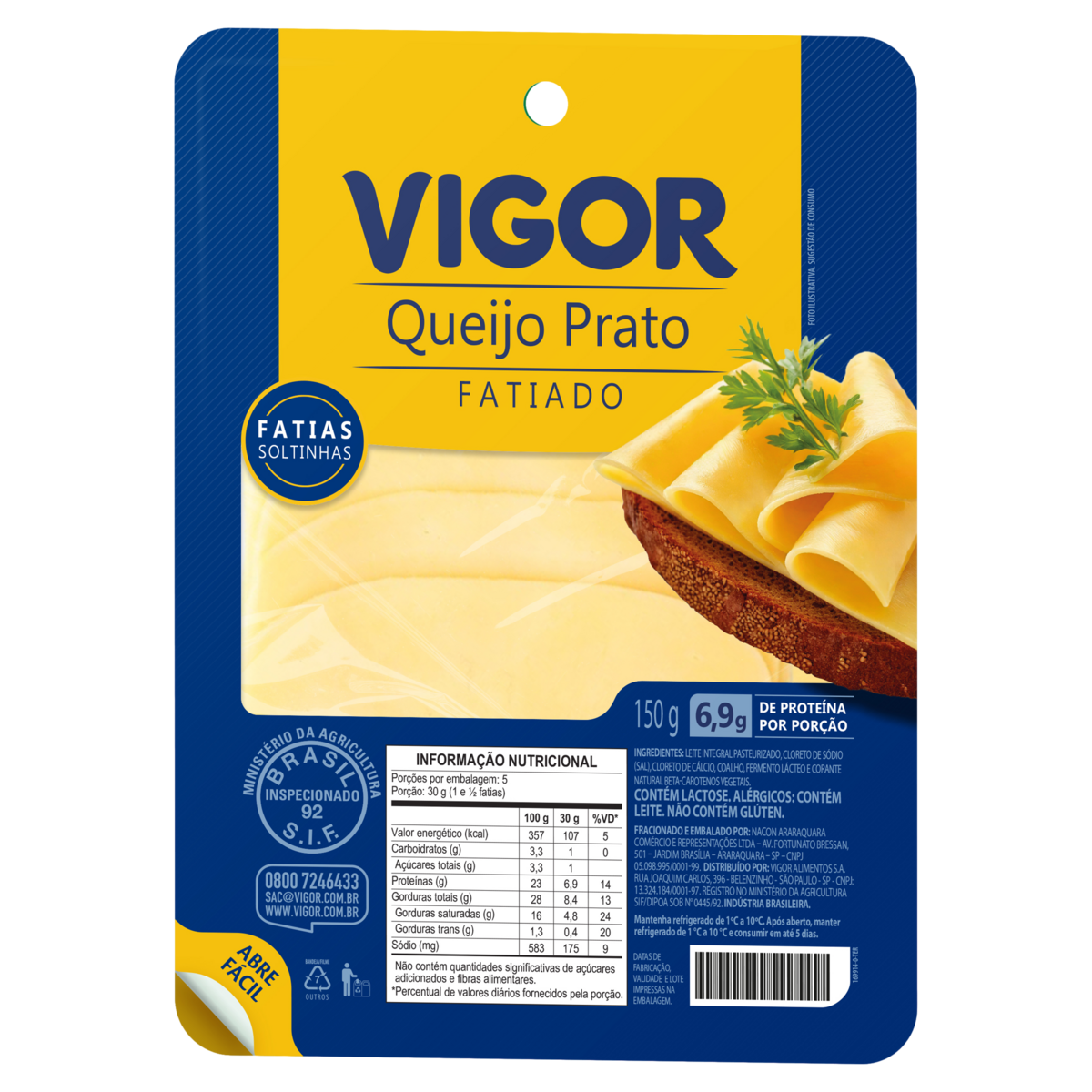 Queijo Prato Fatiado Vigor 150g