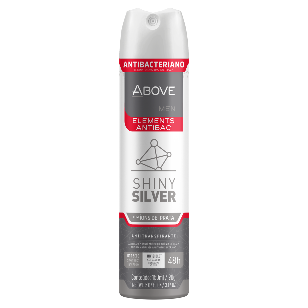 Antitranspirante Aerossol Antibacteriano Shiny Silver Above Men Elements 150ml