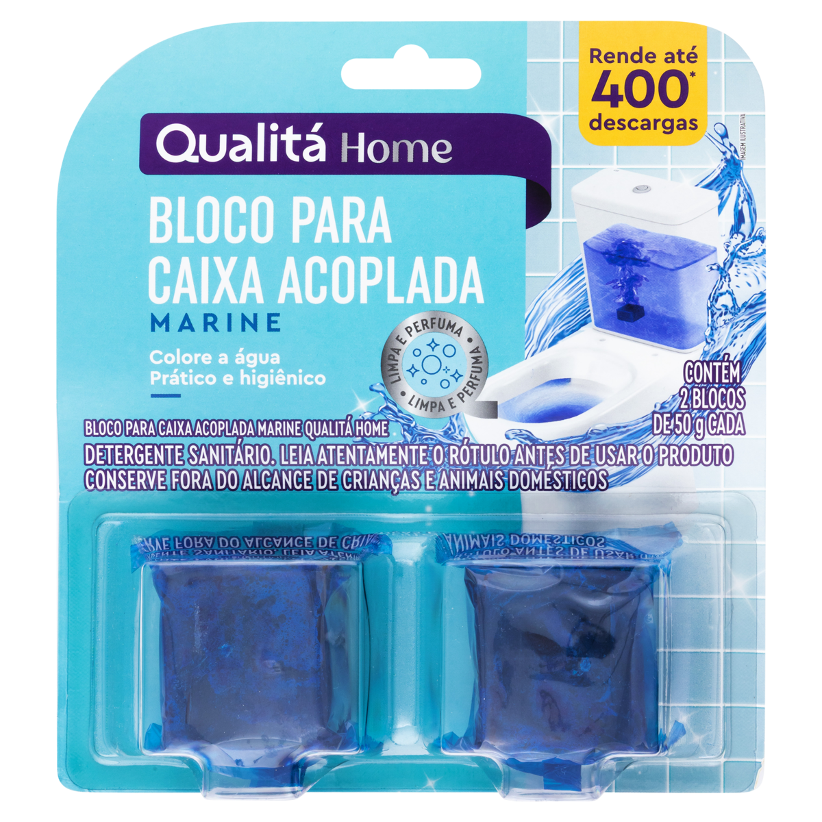 Detergente Sanitário Bloco para Caixa Acoplada Marine Qualitá Home 2 Unidades 50g Cada