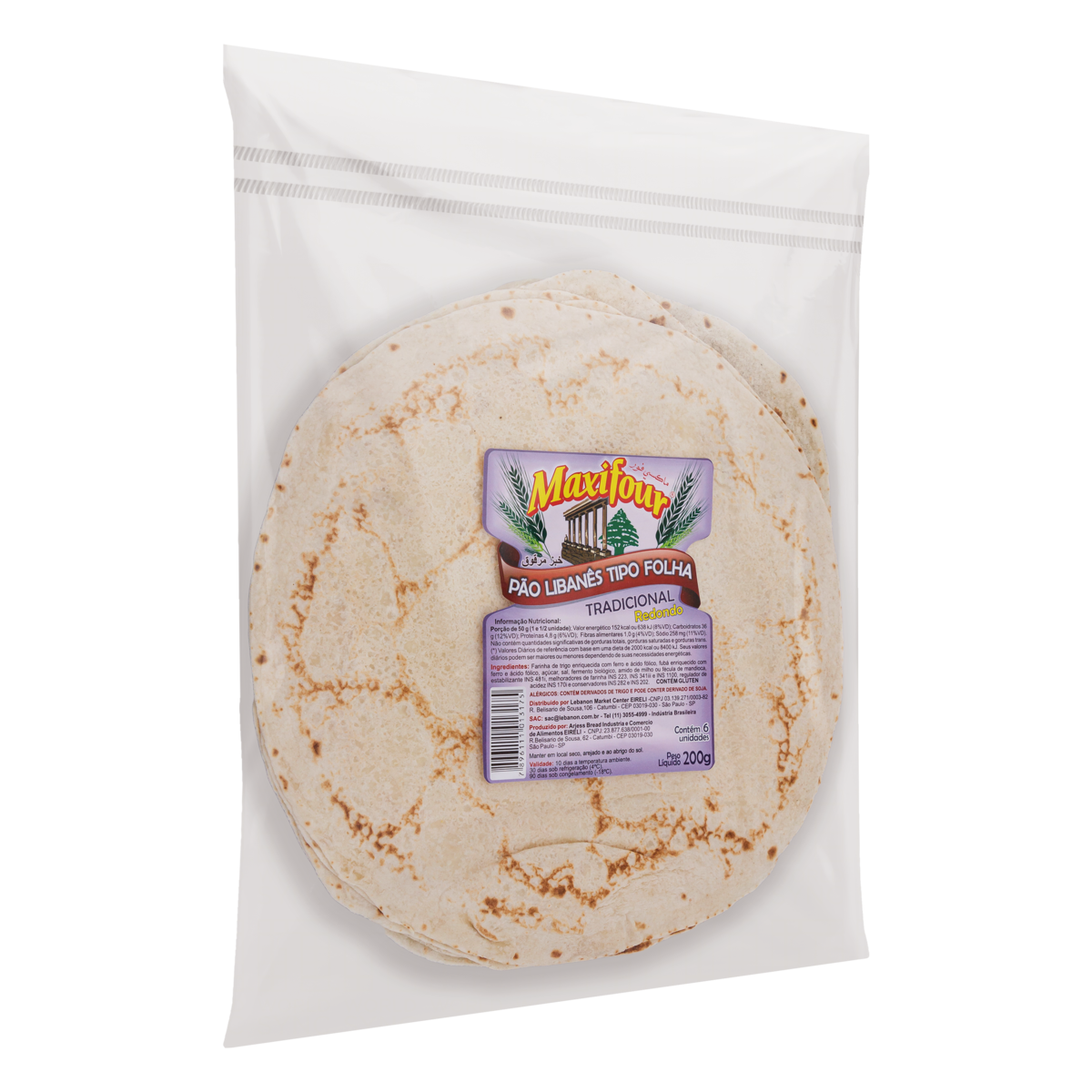 Pão Libanês Tipo Folha Maxi Four 200g