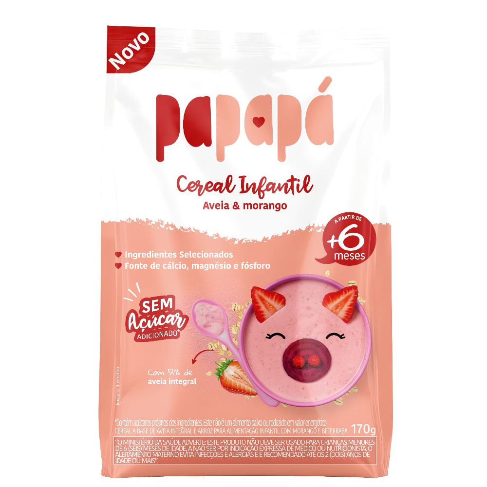 Cereal PAPAPÁ Infantil Aveia & Morango Sem Açúcar 170g