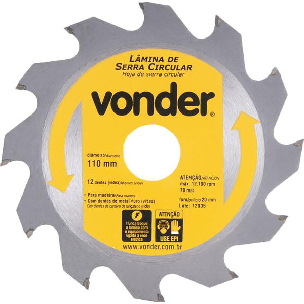 Lâmina de Serra Circular Vonder Tam. 110mmx20mm - Com 12 Dentes