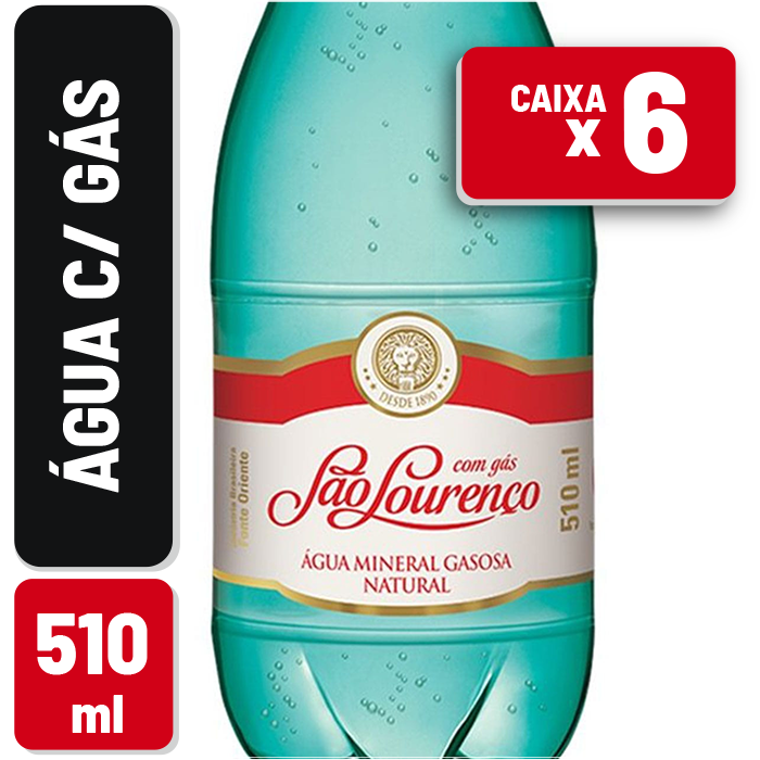 Água Mineral São Lourenço Com Gás Pet 510ml Fardo c/ 6 un