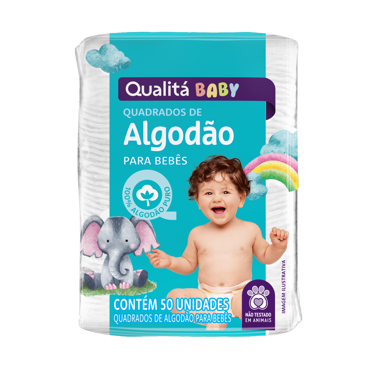 Quadrados de Algodão para Bebês Qualitá com 50 Unidades