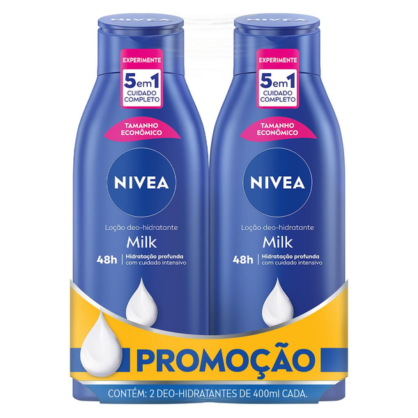 Pack Loção Deo-Hidratante Nivea Milk Frasco 2 Unidades 400ml Cada Tamanho Econômico