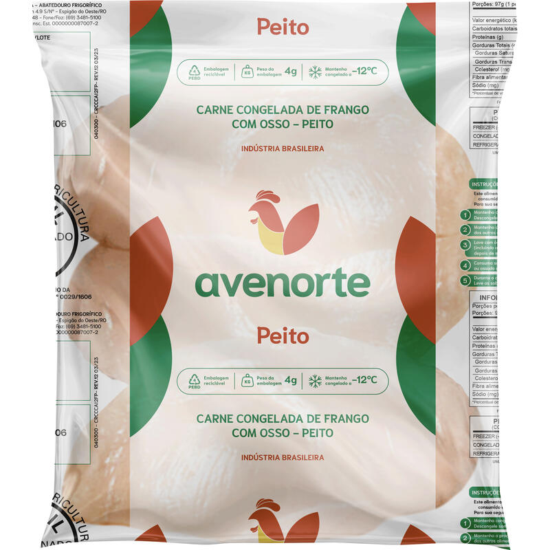 Peito de Frango Avenorte Cong C/ osso e pele Preço por quilo no pct