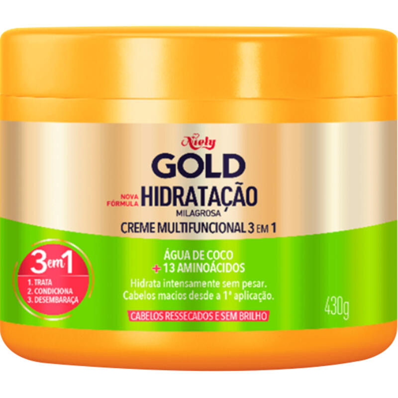 Creme de Tratamento NIELY GOLD Hidratação Milagrosa Água de Coco + Extrato de Babosa 430g