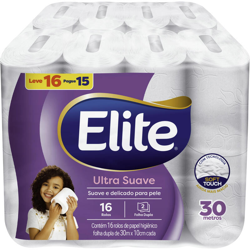 Papel Higiênico Folha Dupla Dualette Elite Ultra 30m Pacote Leve 16 Pague 15 Unidades