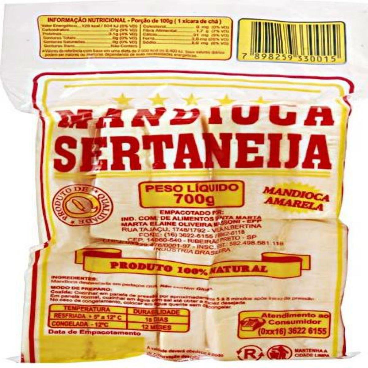 Mandioca Amarela Descascada SERTANEIJA Pacote 700g