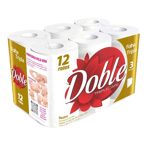 Papel Higiênico Doble Folha Tripla Neutro 20m Com 12 Rolos