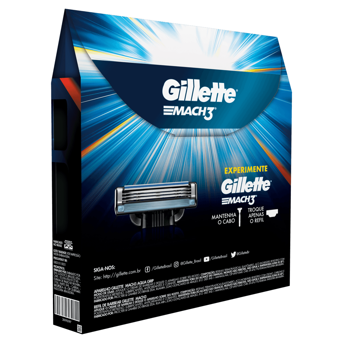 Kit 1 Aparelho Recarregável + 3 Cargas para Barbear Gillette Mach3 Leve Mais Pague Menos