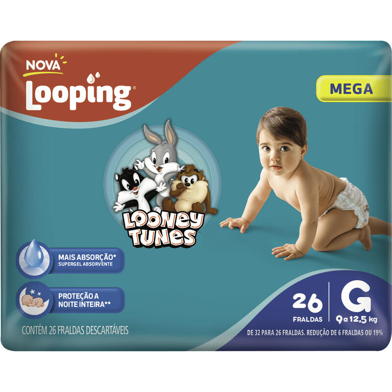 Fralda Descartável Looping Looney Tunes Mega G 26 un
