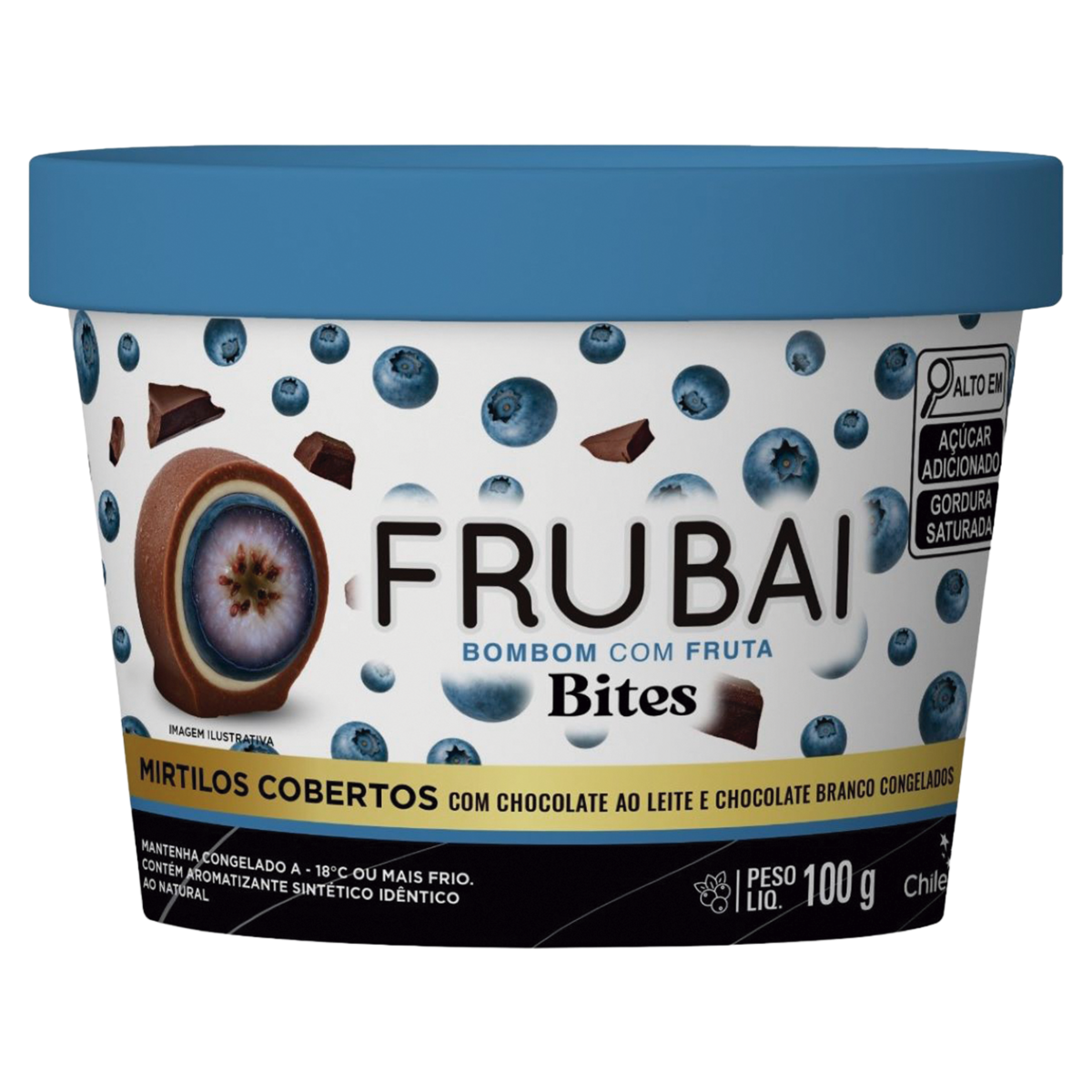 Mirtilo Congelado Cobertura Chocolate Ao Leite E Branco Frubai Bites 100g