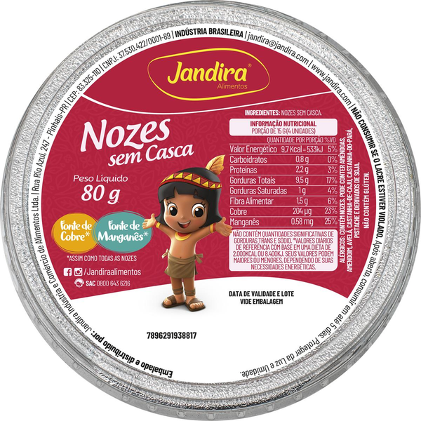Nozes Jandira 80g - Sem Casca - Pote