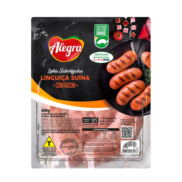 Linguiça Suína Alegra 600g - Congelada - Bacon