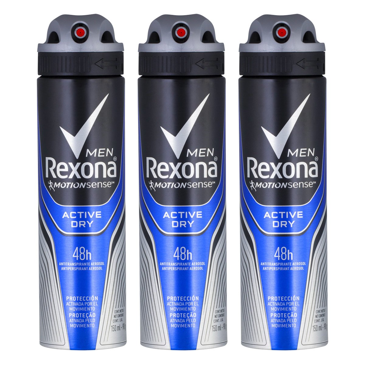 Kit 3 Antitranspirantes Aerossol Active Dry Rexona Men Motionsense 150ml