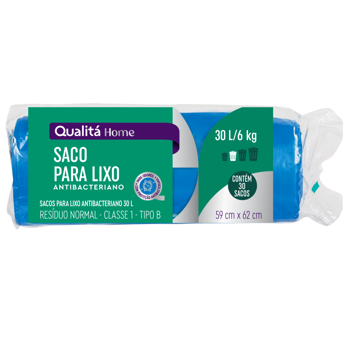 Saco para Lixo com Redução de Odores QUALITÁ 59cm x 62cm 30 Litros com 30 Unidades