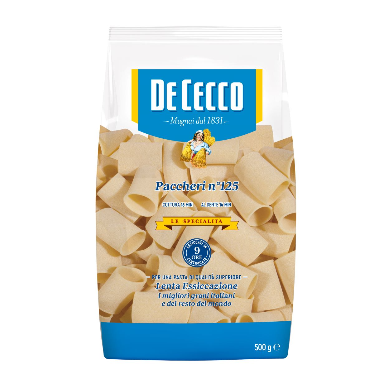 Macarrão de Sêmola de Trigo Durum Paccheri 125 De Cecco Pacote 500g