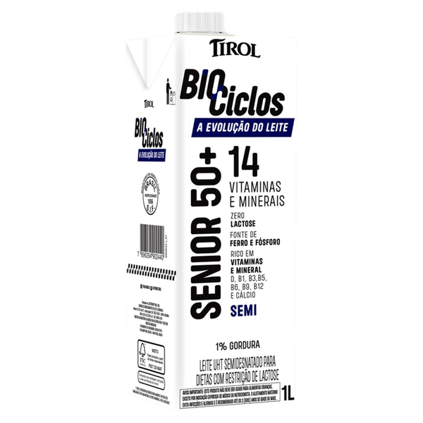 Leite TIROL Biociclos Senior 50+ Semidesnatado Zero Lactose 1l