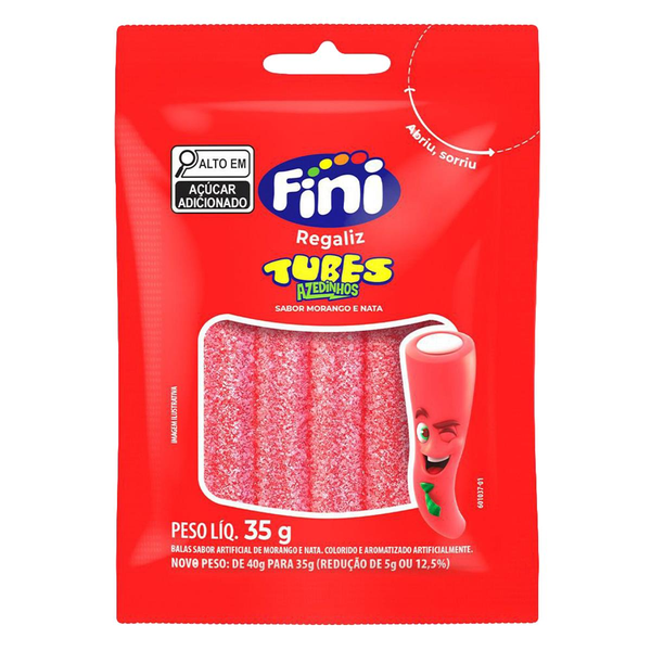 Bala FINI Tubes Azedinhos Morango e Nata 35g