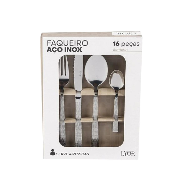 Faqueiro Lyor Com 16 Peças - Santorini - Inox - Ref. 220707